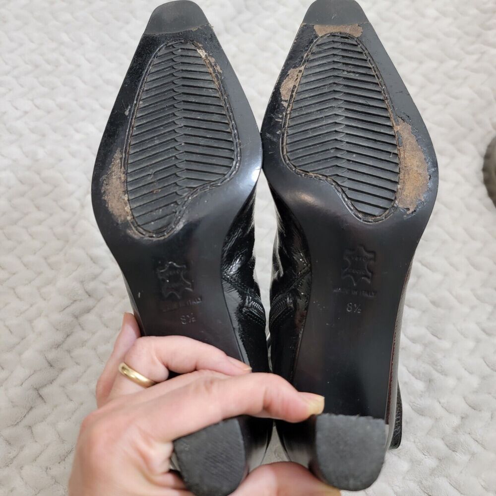 Aquatalia By Marvin K. Black Patent Weatherproof Pointed Toe Ankle Boot Size 8.5 - Picture 11 of 16